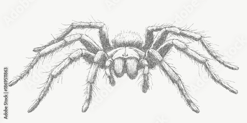 Spider print with granular grain texture and layered dust overlays on rough paper surface. Subtle vintage distress adds gritty tactile effect.