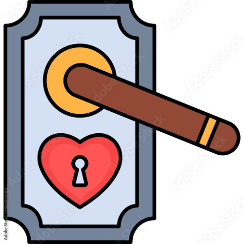 Colored Outline Door Knob Icon – Home, Interior, and Security Symbol for Valentine’s Day, Real Estate, and UI Design