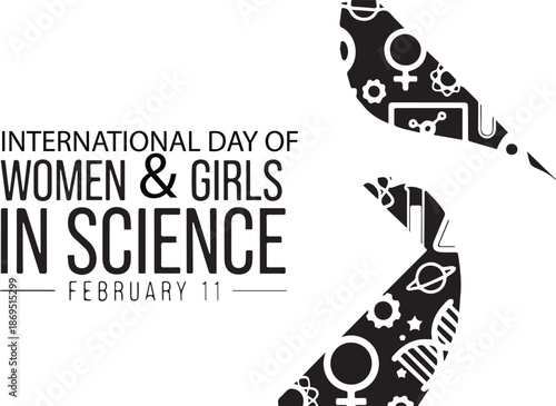 Black and white vector illustration of science-themed birds for February 11 celebration of women in STEM
