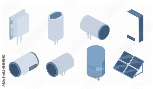 Isometric water heater vector set with gas electric and solar devices