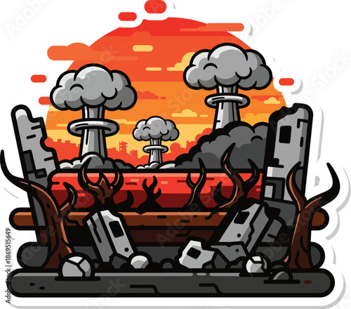 A cartoon depiction of a post-apocalyptic scene