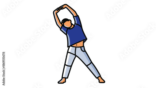 Athletic man performing a side body stretch exercise illustration demonstrating flexibility and core engagement while working out at home or in a gym setting