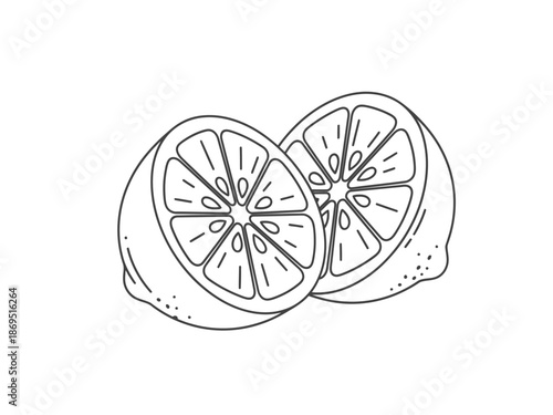 Outline drawing of two halves of a lemon