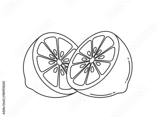 Outline drawing of two halves of a citrus fruit possibly lemons overlapping