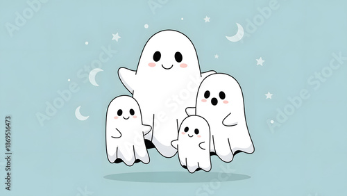 Cartoon Ghost Characters with Different Emotions.