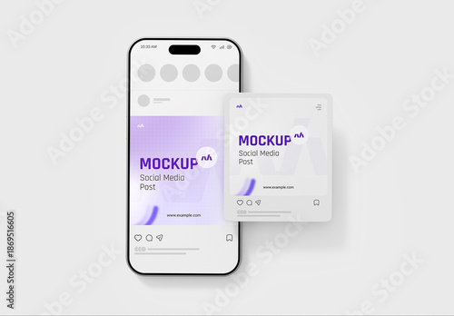 Smartphone with Social Media Square Post Mockup