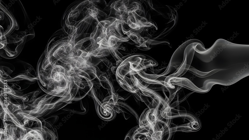 Obraz premium Swirling white smoke against black background delicate tendrils and vortex shapes in fluid motion 