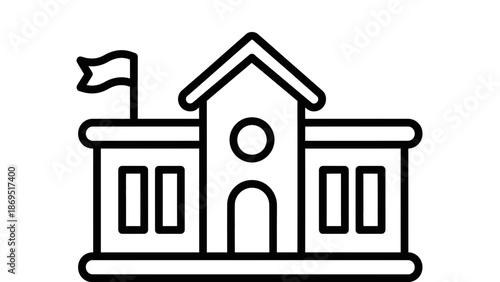 Simple School Building Icon Outline, Education Concept, Kindergarten, College, University, Architecture