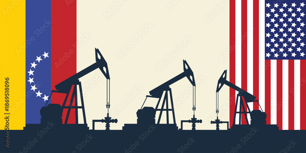 custom made wallpaper toronto digitalOil rig pumpjack background. American and Venezuelan petroleum industry. united states of america flag and venezuela flag