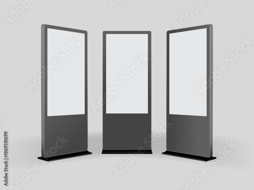 Digital signage stand mockup. Vector illustration outdoor digital monitor.