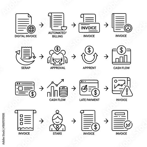 Modern invoice management outline icons vector for SaaS billing