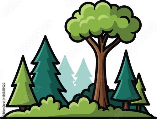 A cartoonish forest scene