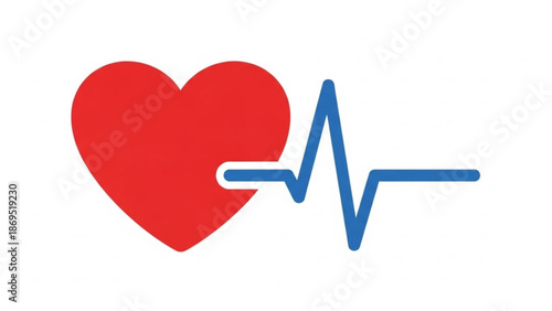 Heartbeat symbol with red heart on white background