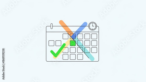 Colorful calendar icon with checkmark and clock