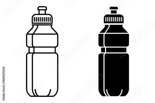 Two plastic bottles with caps one white and one black water bottles white bottle black bottle