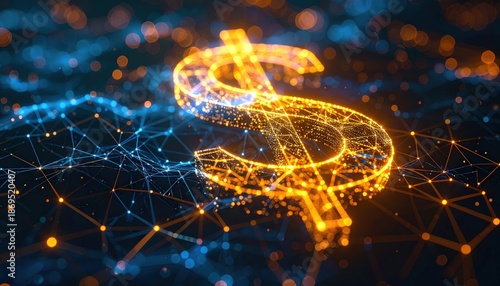 Digital currency symbol virtual environment abstract art neural network concept futuristic viewpoint