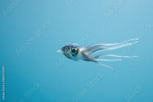 Blue Ocean Squid Gliding Through Clear Water For Marine Life Underwater Photography