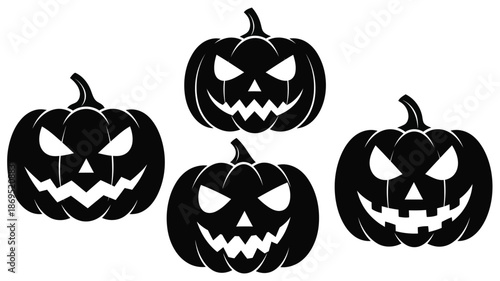 Four spooky jack o lanterns with carved faces a halloween illustration silhouette
