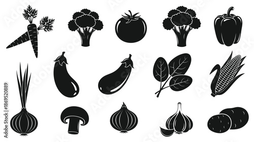Assorted vegetables in black and white a striking silhouette