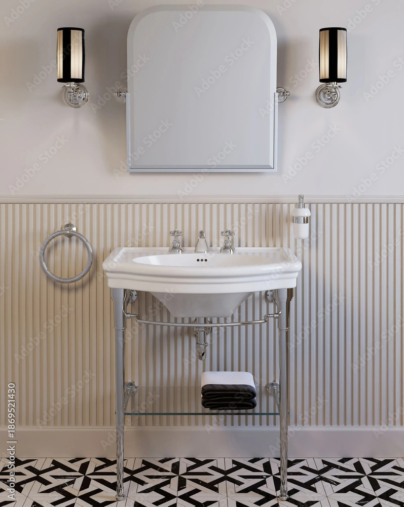 Fototapeta premium Modern bathroom interior in minimal scandinavian style, 3d render
