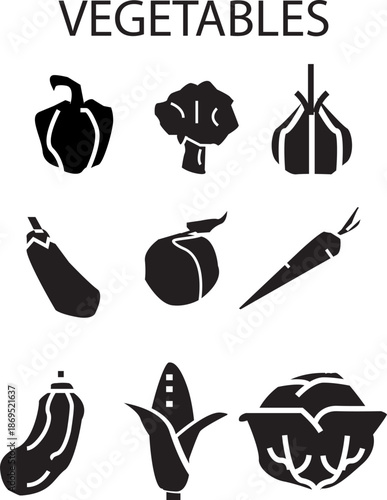 vegetables icon set glyph solid style 