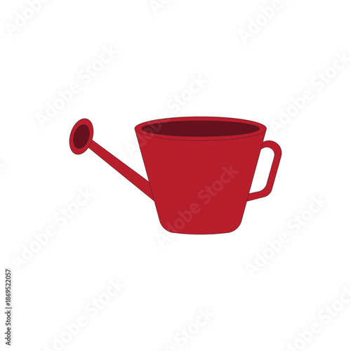Red simple watering can vector illustration on white background. Gardening tool