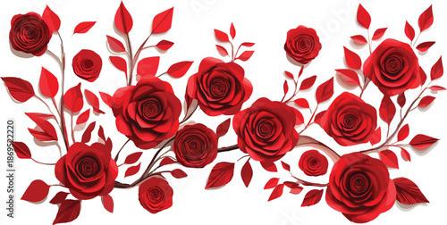 Seamless pattern with red rose petals and blossoming flowers creates a beautiful floral background for a romantic wedding gift or Valentine bouquet