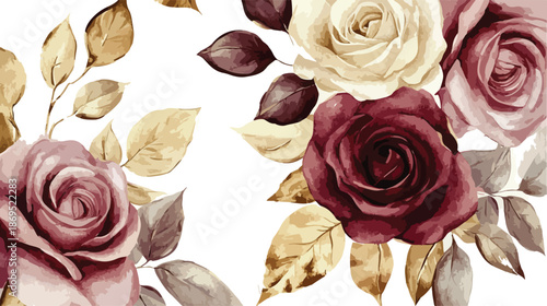 Romantic seamless pattern with pink and red roses featuring blooming flowers, green leaves, and delicate petals for a beautiful floral Valentine gift or nature decoration