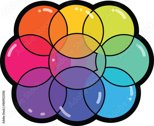 A cluster of colorful, overlapping bubbles