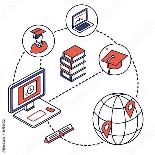 Online Education Illustration – E Learning, Virtual Class and Digital Study Concept
