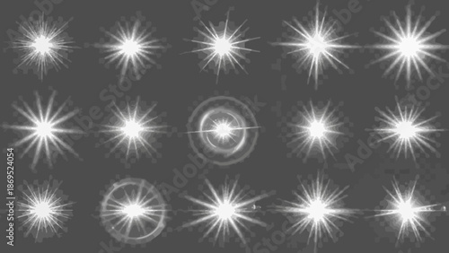 Collection of white lens flare effects on a transparent background for overlays 
