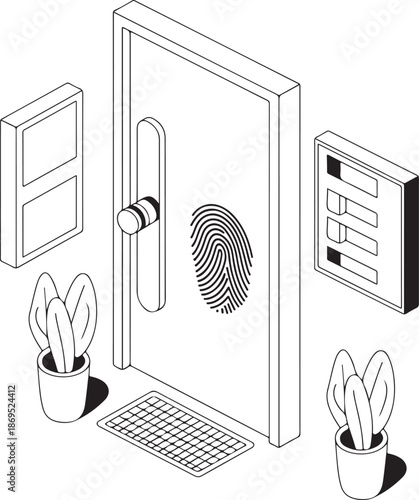 Isometric smart door with fingerprint biometric security access system