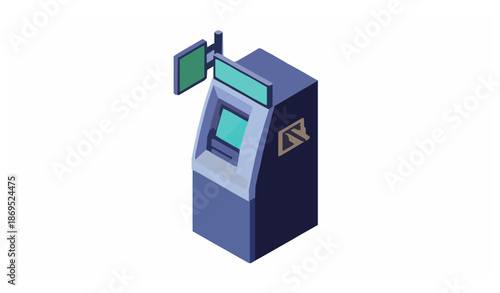 Public area ATM terminal isometric vector illustration for banking service
