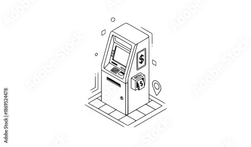 Isometric ATM machine vector symbol in public area isolated on white