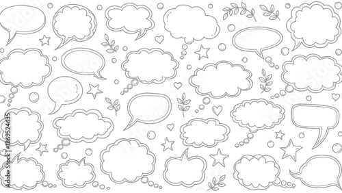 Hand drawn speech bubbles and thought bubbles in a doodle style illustration 