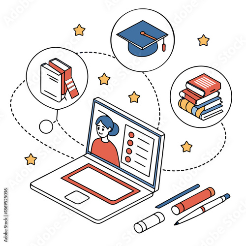 Online Education Illustration – E Learning, Virtual Class and Digital Study Concept
