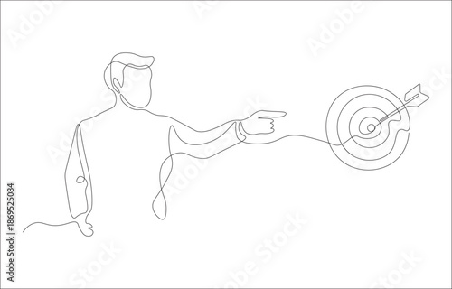 Businessman Pointing at Target – Continuous One Line Drawing, Goal Achievement Concept