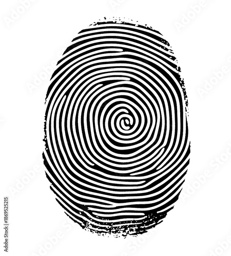 Vector black fingerprint with a swirling pattern transparent background