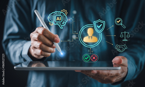 Tableau sur toile AI Governance and Human-in-the-loop ethical control concept