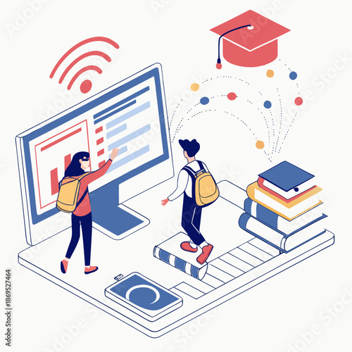 Online Education Illustration – E Learning, Virtual Class and Digital Study Concept
