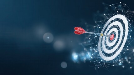 Digital dart hitting bullseye, achieving business goals with network accuracy and strategic vision