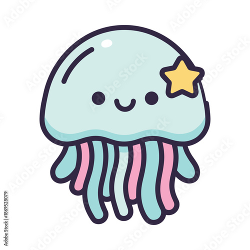 Adorable Cartoon Jellyfish with Star Illustration