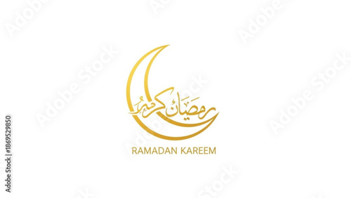 Golden Ramadan Kareem Greeting with Crescent Moon and Arabic Calligraphy