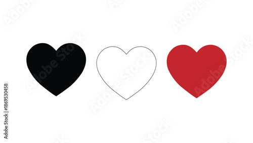 Three Heart Shapes Black White Red love symbol