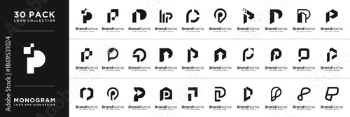 Set of Abstract Letter P Logo Design Template