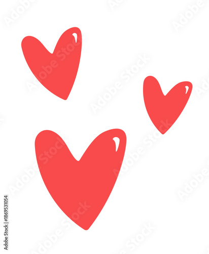 Floating Heart Shapes on white background. Doodle red Hearts. Valentine day. vector illustration