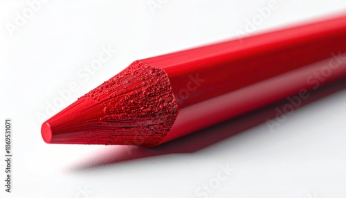 Close-up Macro Shot of a Red Crayon Tip on a White Background.