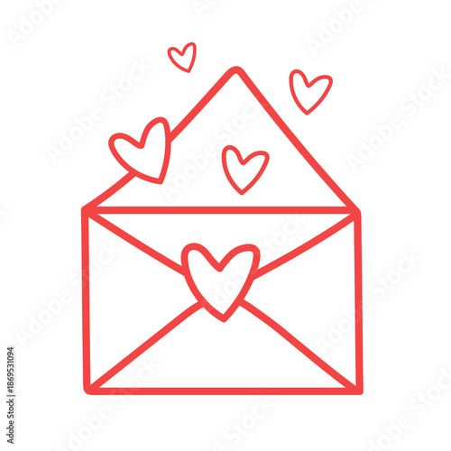 Red envelope with heart. love letter. Valentine day. vector illustration