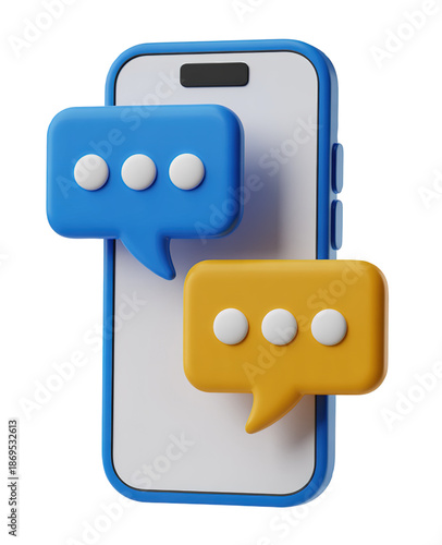 3D Modern Smartphone with Messaging Bubbles and Speech Icons