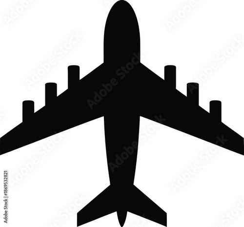 Black silhouette of a passenger airplane from a top-down view aircraft aviation